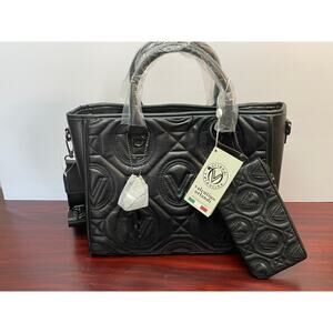 Valentino Orlandi Black Vegan Leather Large Quilted Tote with Mini Bag NWT $329